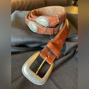 Tony Lama Leather Belt - 42” Brown with Silver conchos